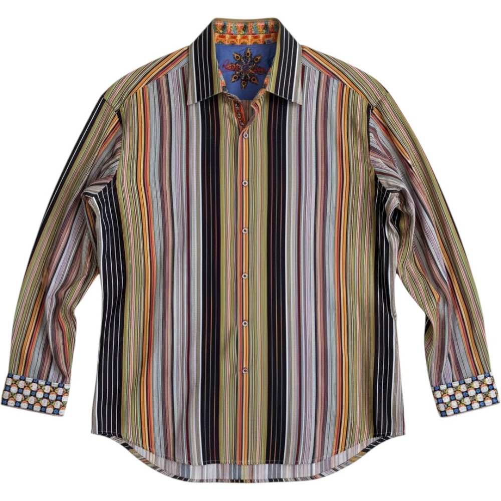 Robert Graham Mens 2XL Multi Color Striped Long Sleeve Button Down Shirt Cotton